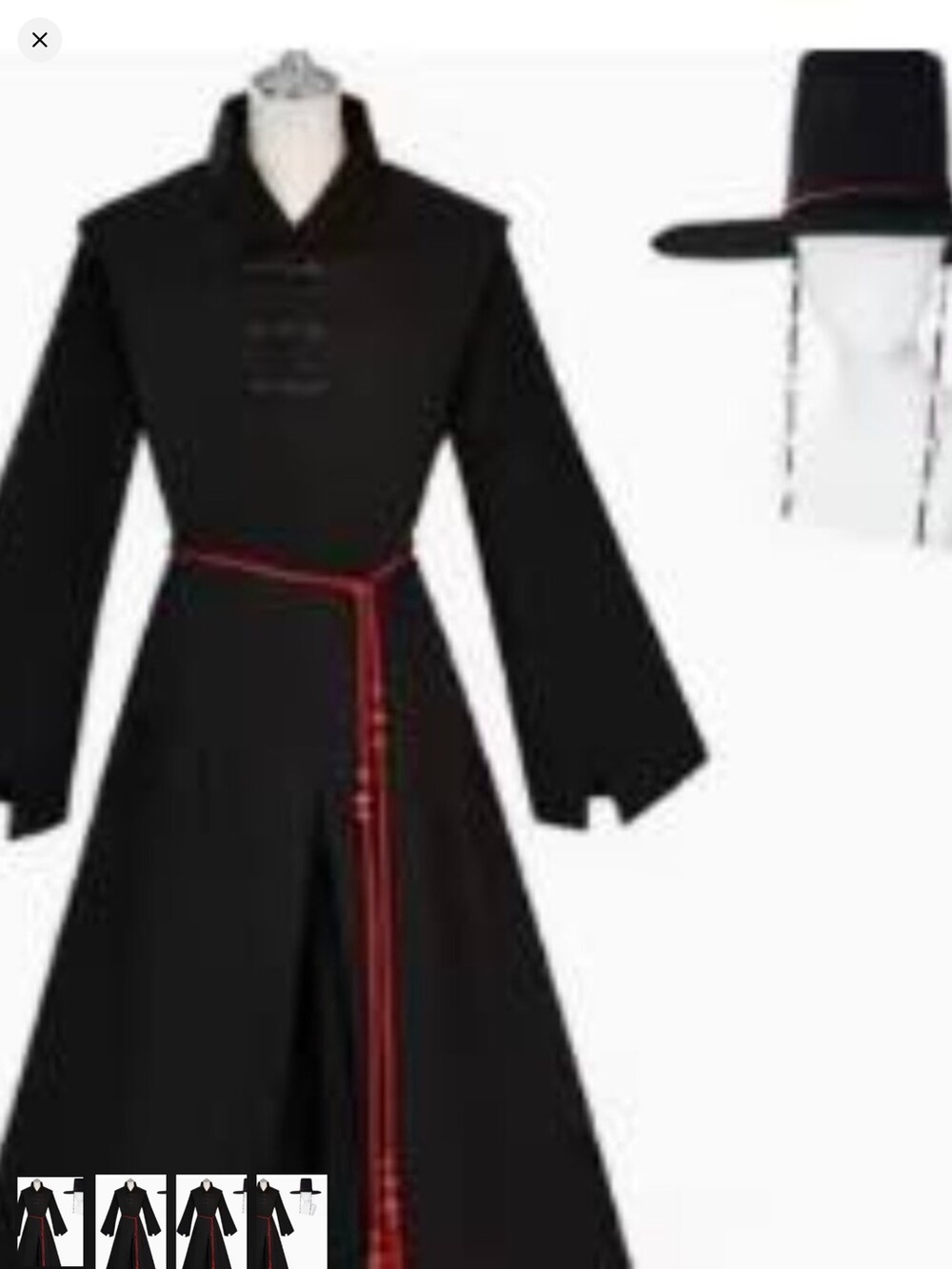 Black Long Robe with Red Trim and Matching Hat adult size Small